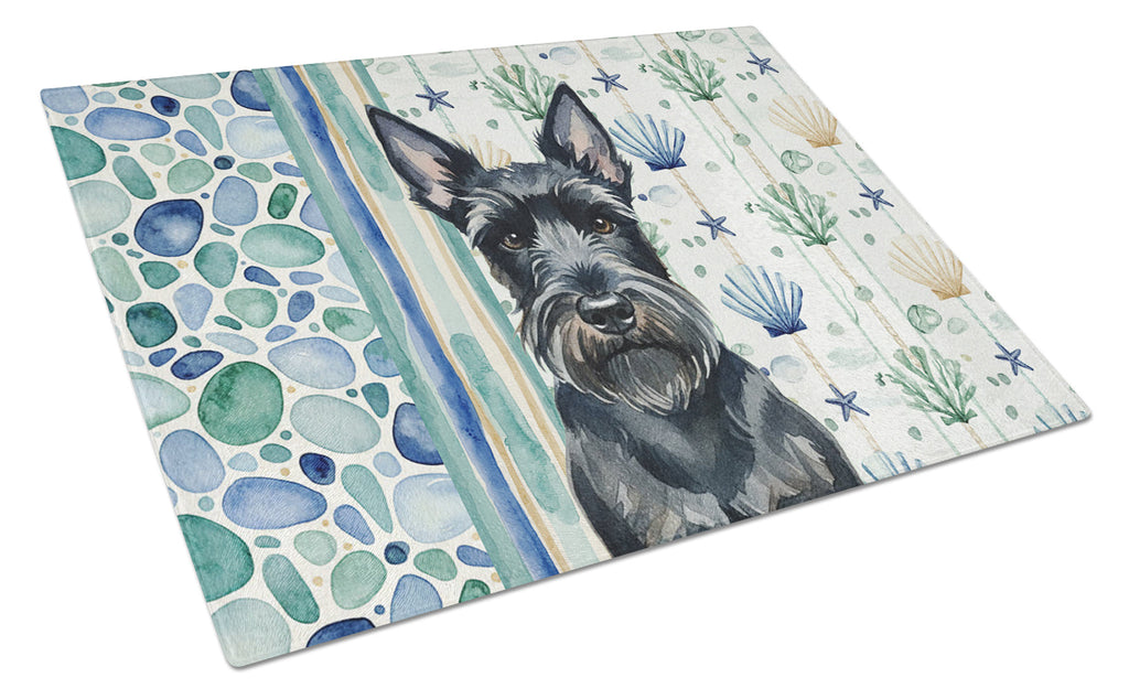 Scottish Terrier Coastal Sea Glass Cutting Board Tempered Glass Kitchen Cutting Surface, Heat Resistant Chopping, Non-Slip Feet, Food Prep & Serving