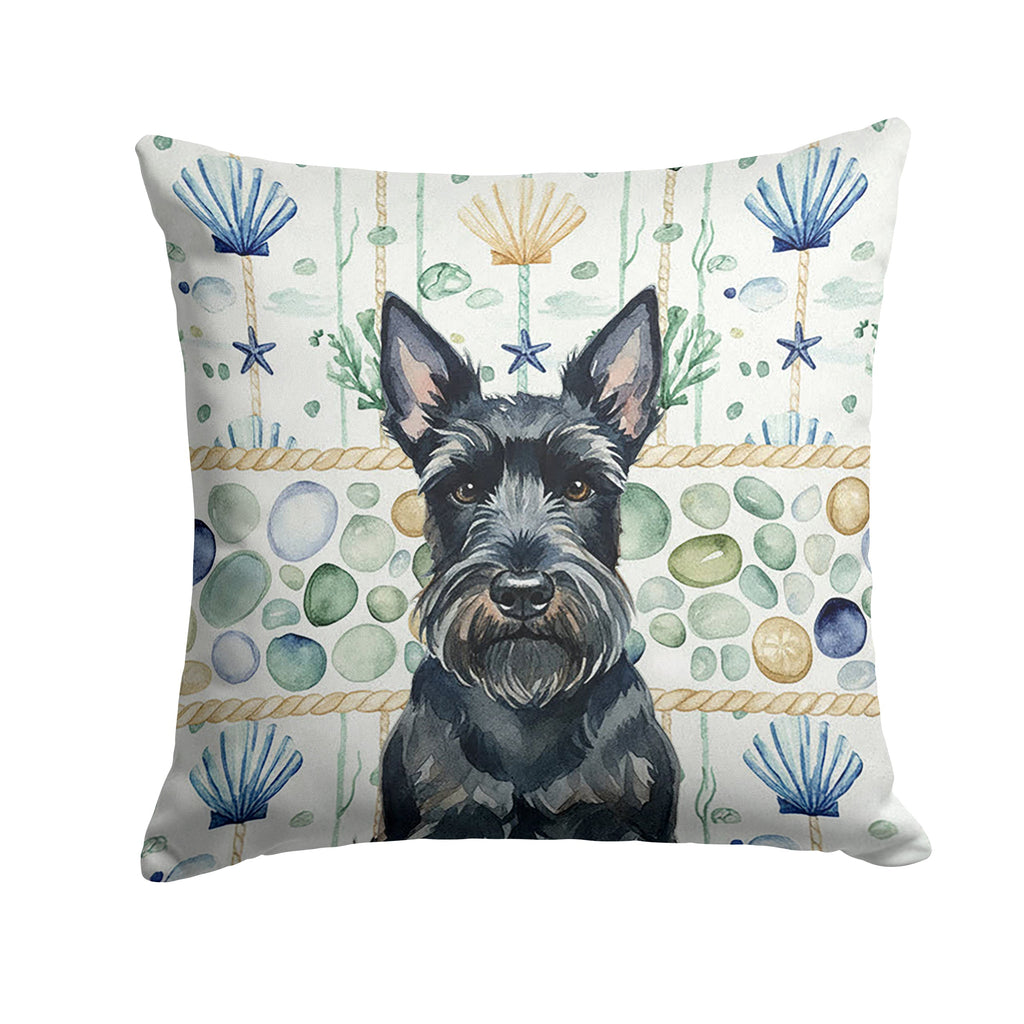 Scottish Terrier Coastal Sea Glass Decorative Throw Pillow 18x18 Indoor Outdoor Accent Cushion, Fabric Cover with Insert for Sofa, Bed, Porch & Living Room