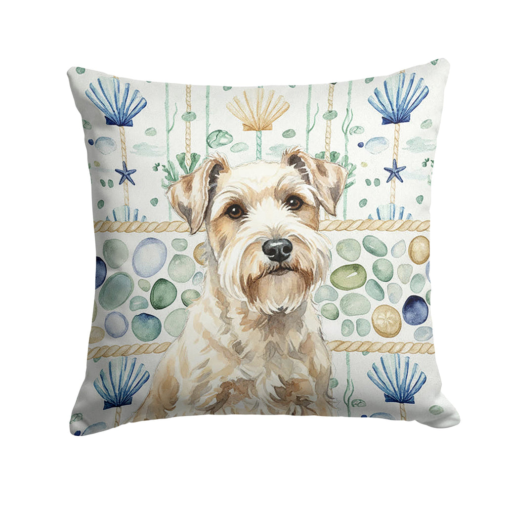 Sealyham Terrier Coastal Sea Glass Decorative Throw Pillow 18x18 Indoor Outdoor Accent Cushion, Fabric Cover with Insert for Sofa, Bed, Porch & Living Room