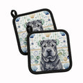 Black Shar Pei Coastal Sea Glass Pot Holder Set of 2 Heat Resistant Quilted Hot Pads 7.5 x 7.5 Inch, Insulated Kitchen Trivets for Cooking & Baking
