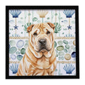 Red Shar Pei Coastal Sea Glass Framed Metal Print Bathroom, Kitchen, Office, Home Decor Wall Art Ready to Hang, Square, 8X8