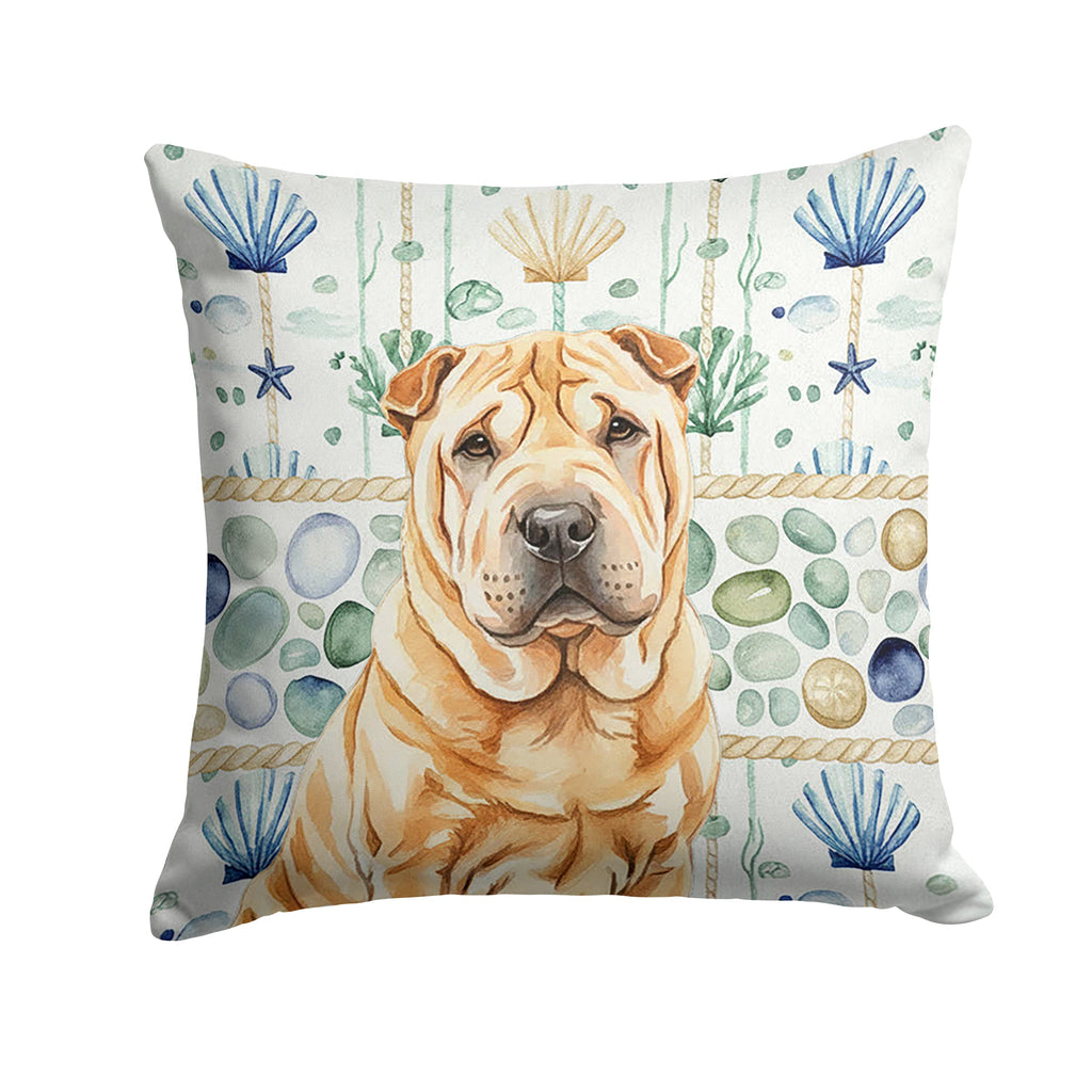 Red Shar Pei Coastal Sea Glass Decorative Throw Pillow 14x14 Indoor Outdoor Accent Cushion, Fabric Cover with Insert for Sofa, Bed, Porch & Living Room