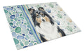 Tricolor Sheltie Coastal Sea Glass Cutting Board Tempered Glass Kitchen Cutting Surface, Heat Resistant Chopping, Non-Slip Feet, Food Prep & Serving