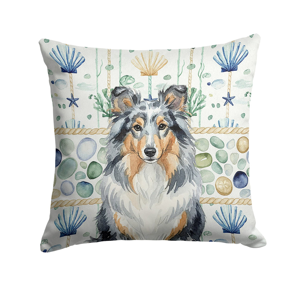 Blue Merle Sheltie Coastal Sea Glass Decorative Throw Pillow 18x18 Indoor Outdoor Accent Cushion, Fabric Cover with Insert for Sofa, Bed, Porch & Living Room