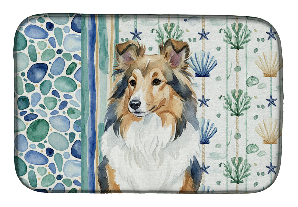 Sable Sheltie Coastal Sea Glass Dish Drying Mat Absorbent Dish Drying Mat Pad for Kitchen Counter Dish Drainer Mat for Countertop, 14 x 21", Multicolor