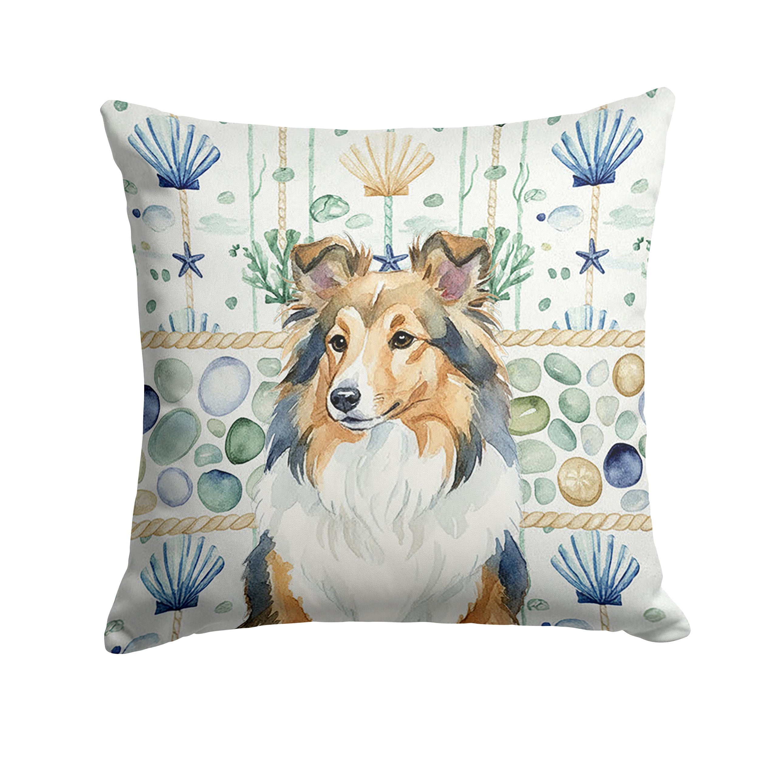 Sable Sheltie Coastal Sea Glass Decorative Throw Pillow 18x18 Indoor Outdoor Accent Cushion, Fabric Cover with Insert for Sofa, Bed, Porch & Living Room