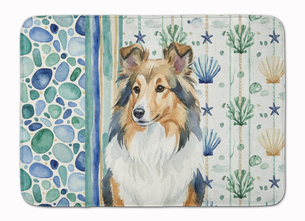 Sable Sheltie Coastal Sea Glass Memory Foam Kitchen Mat Machine Washable Anti-Fatigue Cushion Comfort Bath or Kitchen Rug