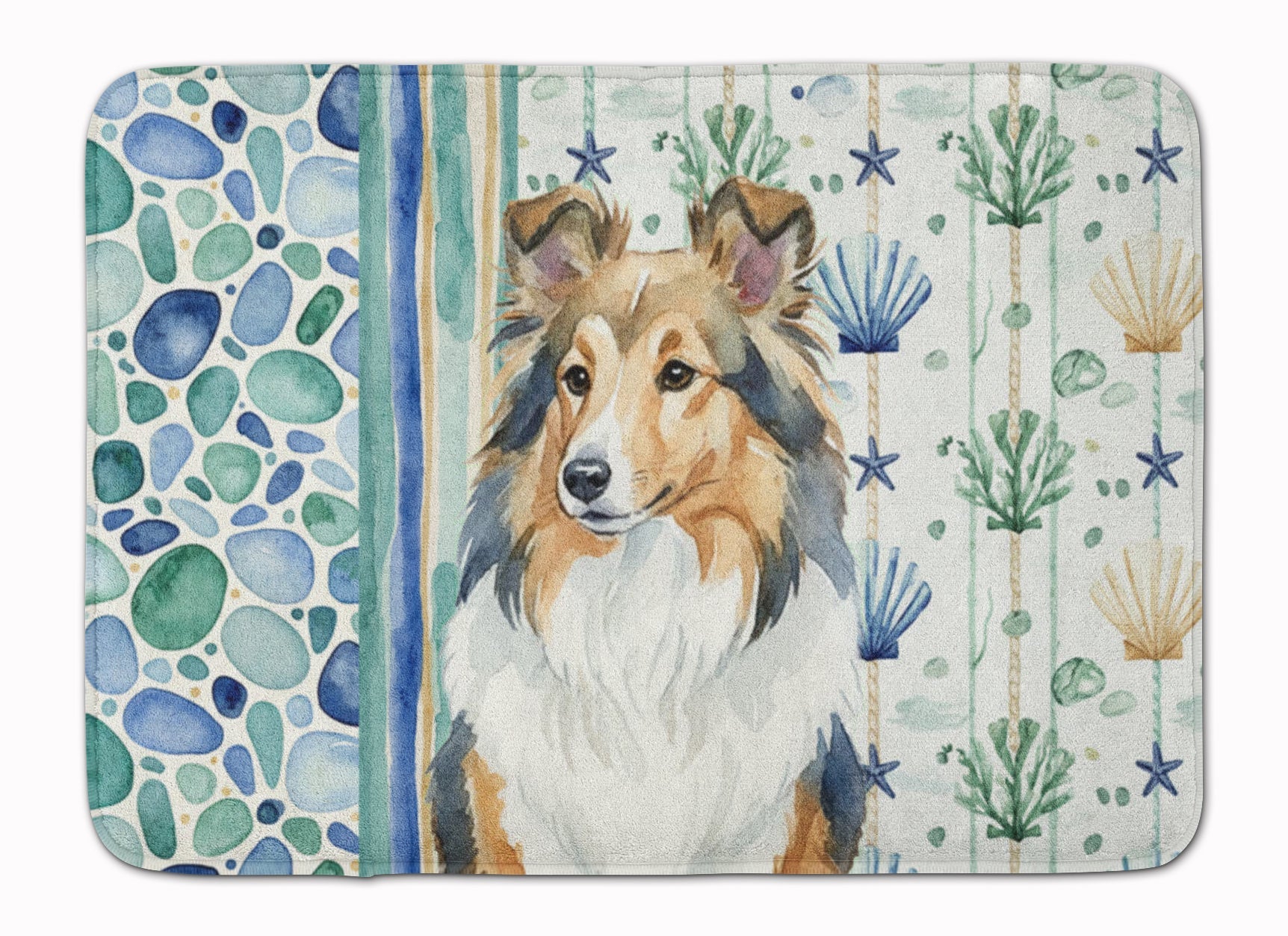 Sable Sheltie Coastal Sea Glass Memory Foam Kitchen Mat Machine Washable Anti-Fatigue Cushion Comfort Bath or Kitchen Rug