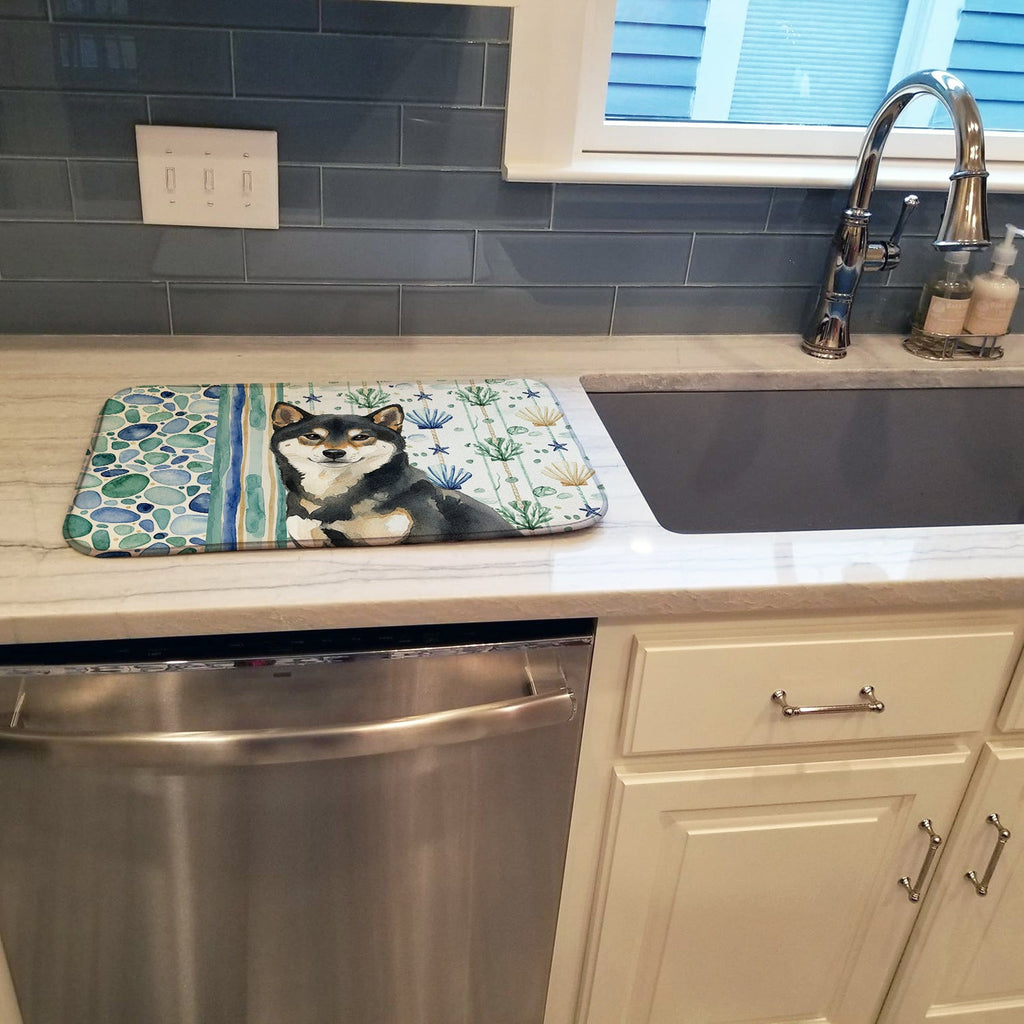 Black and Tan Shiba Inu Coastal Sea Glass Dish Drying Mat Absorbent Dish Drying Mat Pad for Kitchen Counter Dish Drainer Mat for Countertop, 14 x 21", Multicolor