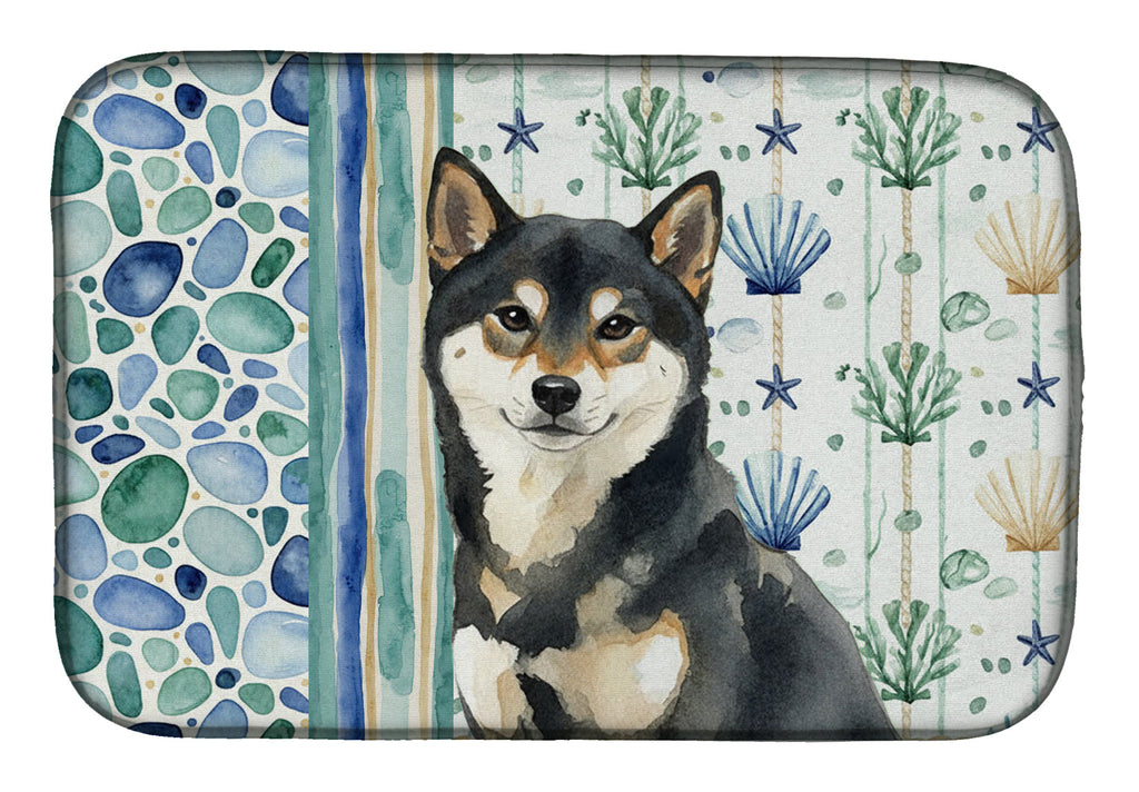Black and Tan Shiba Inu Coastal Sea Glass Dish Drying Mat Absorbent Dish Drying Mat Pad for Kitchen Counter Dish Drainer Mat for Countertop, 14 x 21", Multicolor