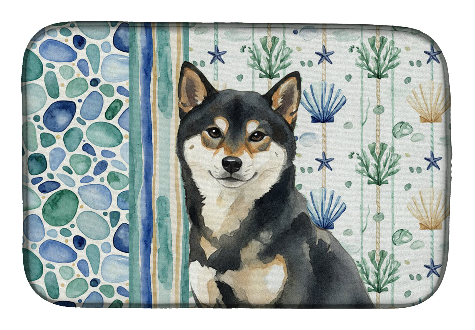 Black and Tan Shiba Inu Coastal Sea Glass Dish Drying Mat Absorbent Dish Drying Mat Pad for Kitchen Counter Dish Drainer Mat for Countertop, 14 x 21", Multicolor