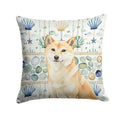 Cream Shiba Inu Coastal Sea Glass Decorative Throw Pillow 18x18 Indoor Outdoor Accent Cushion, Fabric Cover with Insert for Sofa, Bed, Porch & Living Room