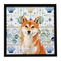 Red Shiba Inu Coastal Sea Glass Framed Metal Print Bathroom, Kitchen, Office, Home Decor Wall Art Ready to Hang, Square, 8X8