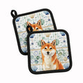 Red Shiba Inu Coastal Sea Glass Pot Holder Set of 2 Heat Resistant Quilted Hot Pads 7.5 x 7.5 Inch, Insulated Kitchen Trivets for Cooking & Baking