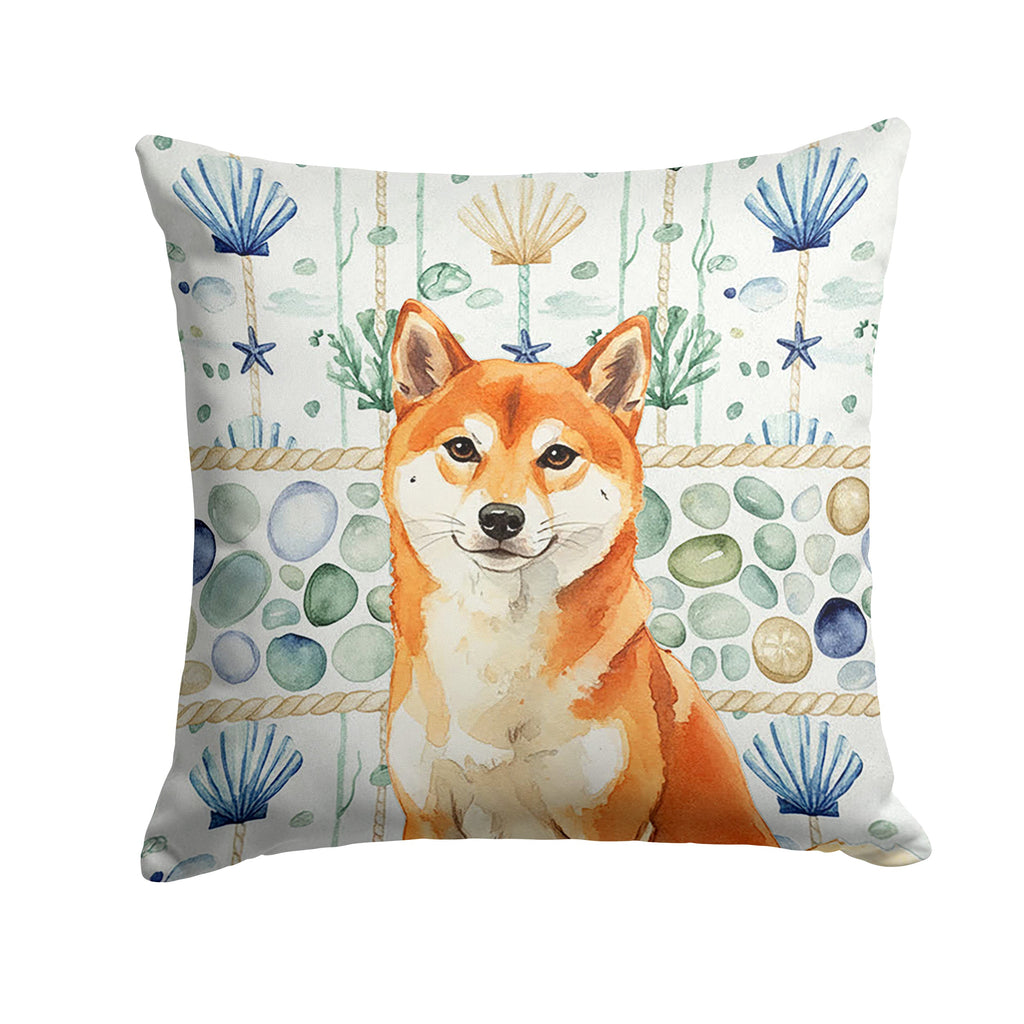 Red Shiba Inu Coastal Sea Glass Decorative Throw Pillow 18x18 Indoor Outdoor Accent Cushion, Fabric Cover with Insert for Sofa, Bed, Porch & Living Room