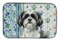 Black and White Shih Tzu Coastal Sea Glass Dish Drying Mat Absorbent Dish Drying Mat Pad for Kitchen Counter Dish Drainer Mat for Countertop, 14 x 21", Multicolor