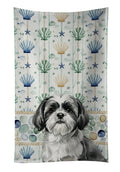 Black and White Shih Tzu Coastal Sea Glass Kitchen Towel Velour Plush Front and Cotton Loop Back Machine Washable