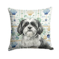 Black and White Shih Tzu Coastal Sea Glass Decorative Throw Pillow 14x14 Indoor Outdoor Accent Cushion, Fabric Cover with Insert for Sofa, Bed, Porch & Living Room