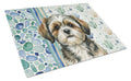 Brindle Shih Tzu Coastal Sea Glass Cutting Board Tempered Glass Kitchen Cutting Surface, Heat Resistant Chopping, Non-Slip Feet, Food Prep & Serving