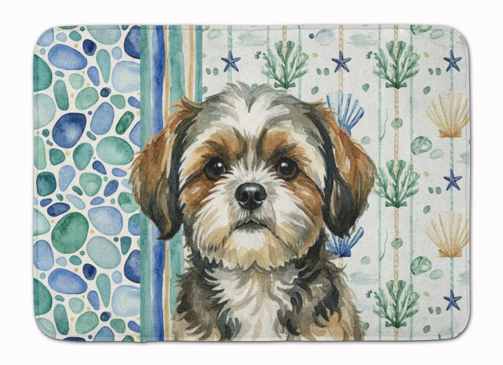 Brindle Shih Tzu Coastal Sea Glass Memory Foam Kitchen Mat Machine Washable Anti-Fatigue Cushion Comfort Bath or Kitchen Rug