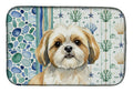 Gold and White Shih Tzu Coastal Sea Glass Dish Drying Mat Absorbent Dish Drying Mat Pad for Kitchen Counter Dish Drainer Mat for Countertop, 14 x 21", Multicolor