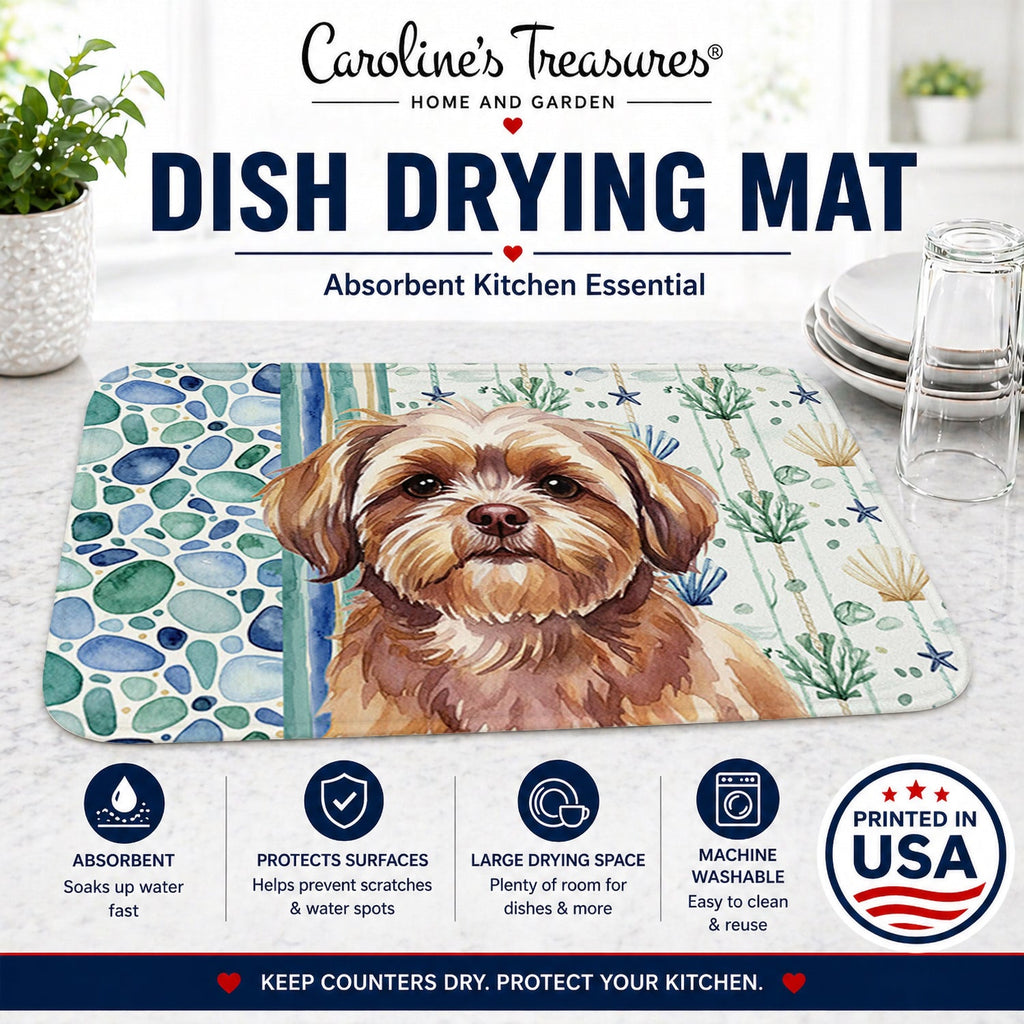 Liver Shih Tzu Coastal Sea Glass Dish Drying Mat Absorbent Dish Drying Mat Pad for Kitchen Counter Dish Drainer Mat for Countertop, 14 x 21", Multicolor