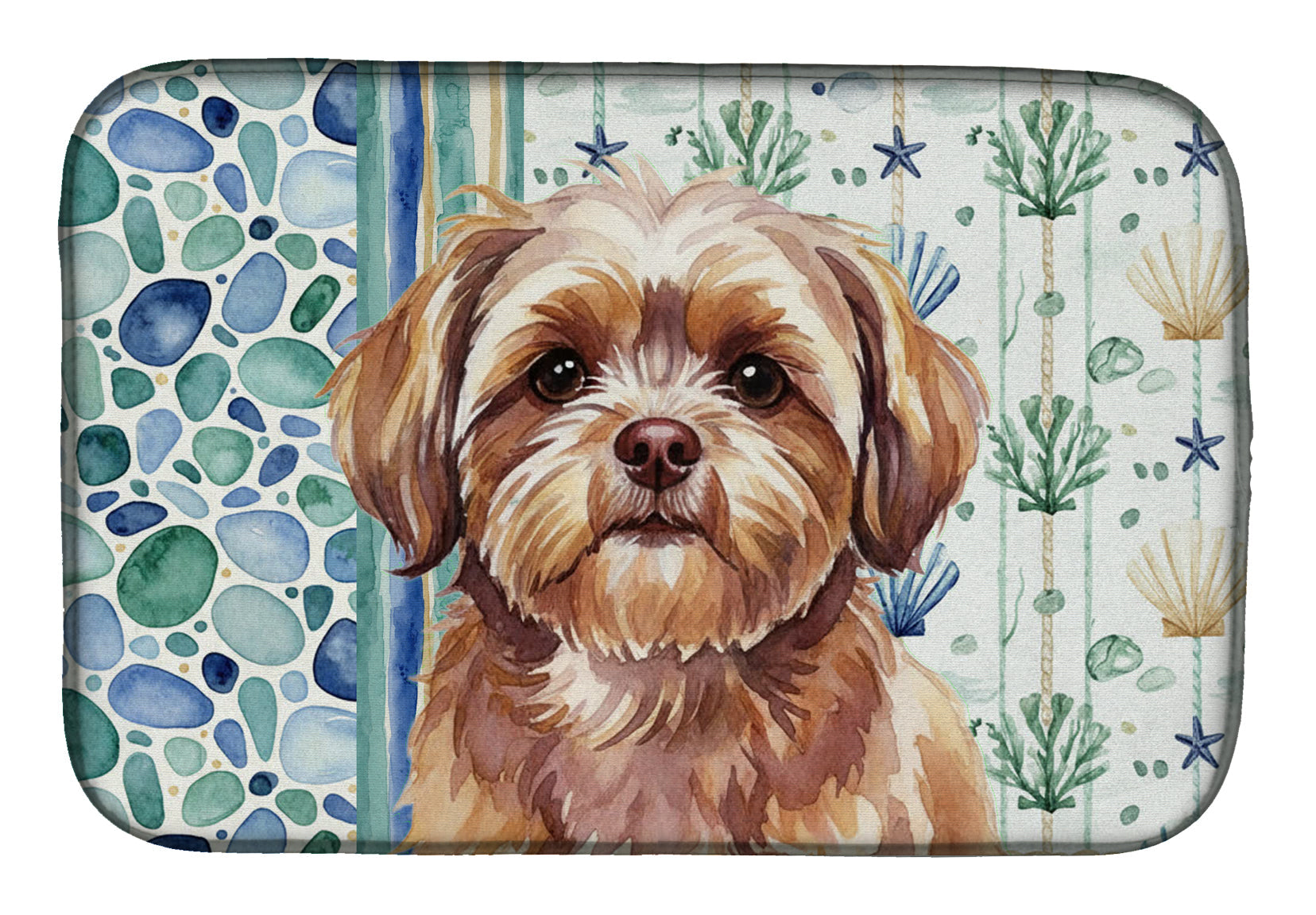 Liver Shih Tzu Coastal Sea Glass Dish Drying Mat Absorbent Dish Drying Mat Pad for Kitchen Counter Dish Drainer Mat for Countertop, 14 x 21", Multicolor
