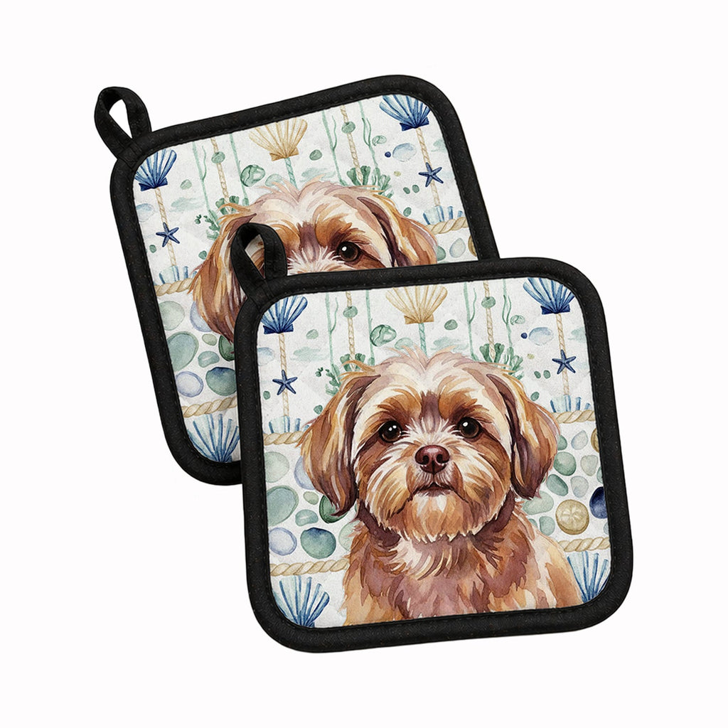 Liver Shih Tzu Coastal Sea Glass Pot Holder Set of 2 Heat Resistant Quilted Hot Pads 7.5 x 7.5 Inch, Insulated Kitchen Trivets for Cooking & Baking