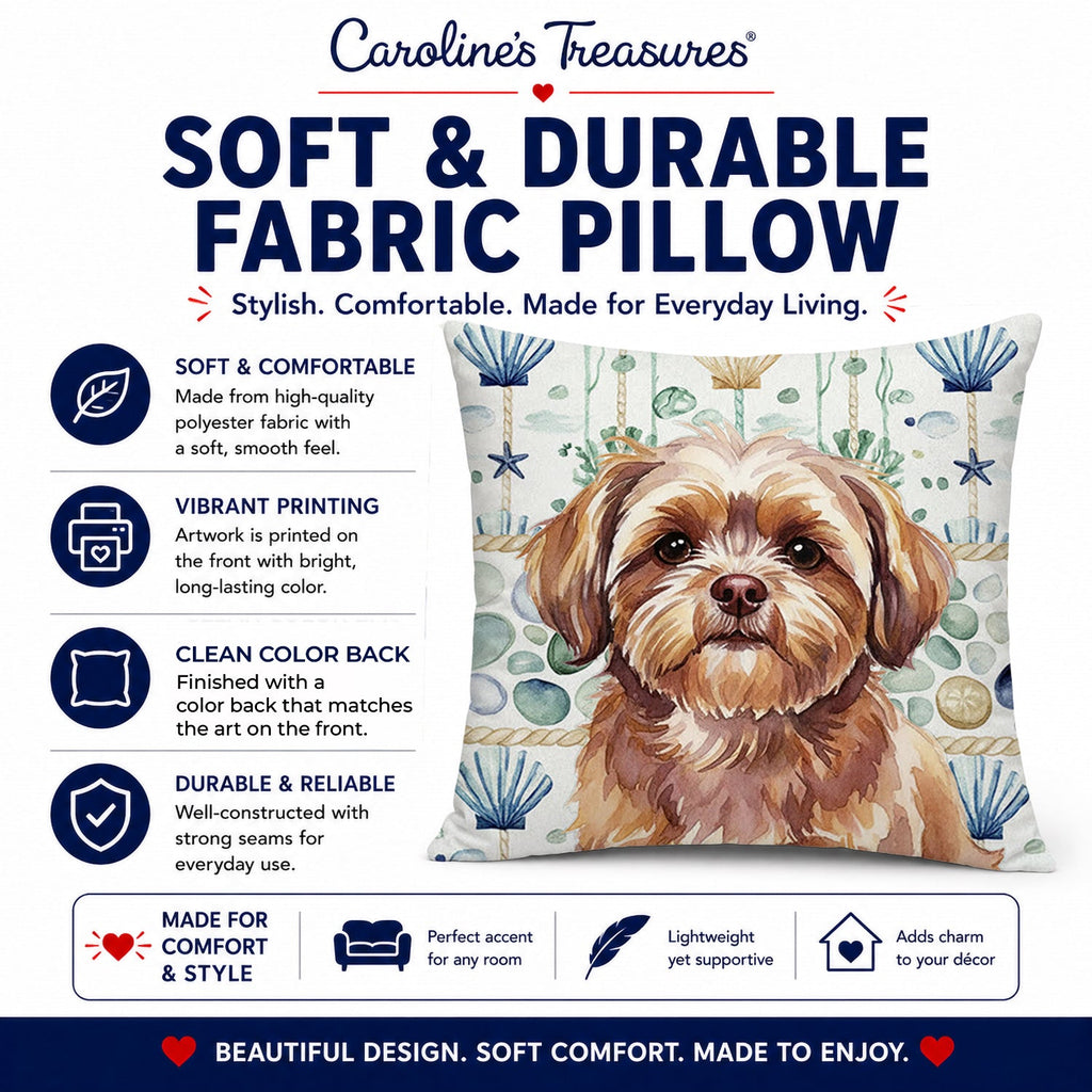Liver Shih Tzu Coastal Sea Glass Decorative Throw Pillow 18x18 Indoor Outdoor Accent Cushion, Fabric Cover with Insert for Sofa, Bed, Porch & Living Room