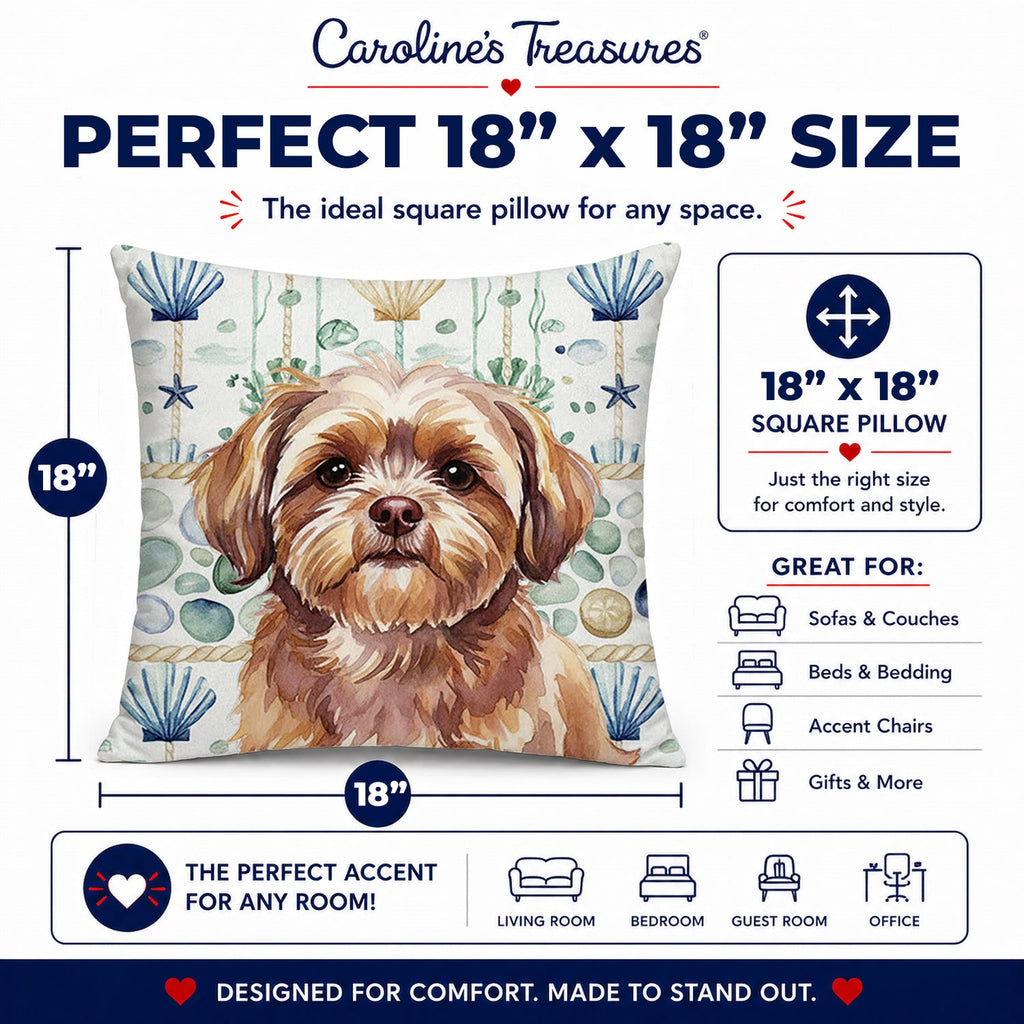 Liver Shih Tzu Coastal Sea Glass Decorative Throw Pillow 18x18 Indoor Outdoor Accent Cushion, Fabric Cover with Insert for Sofa, Bed, Porch & Living Room