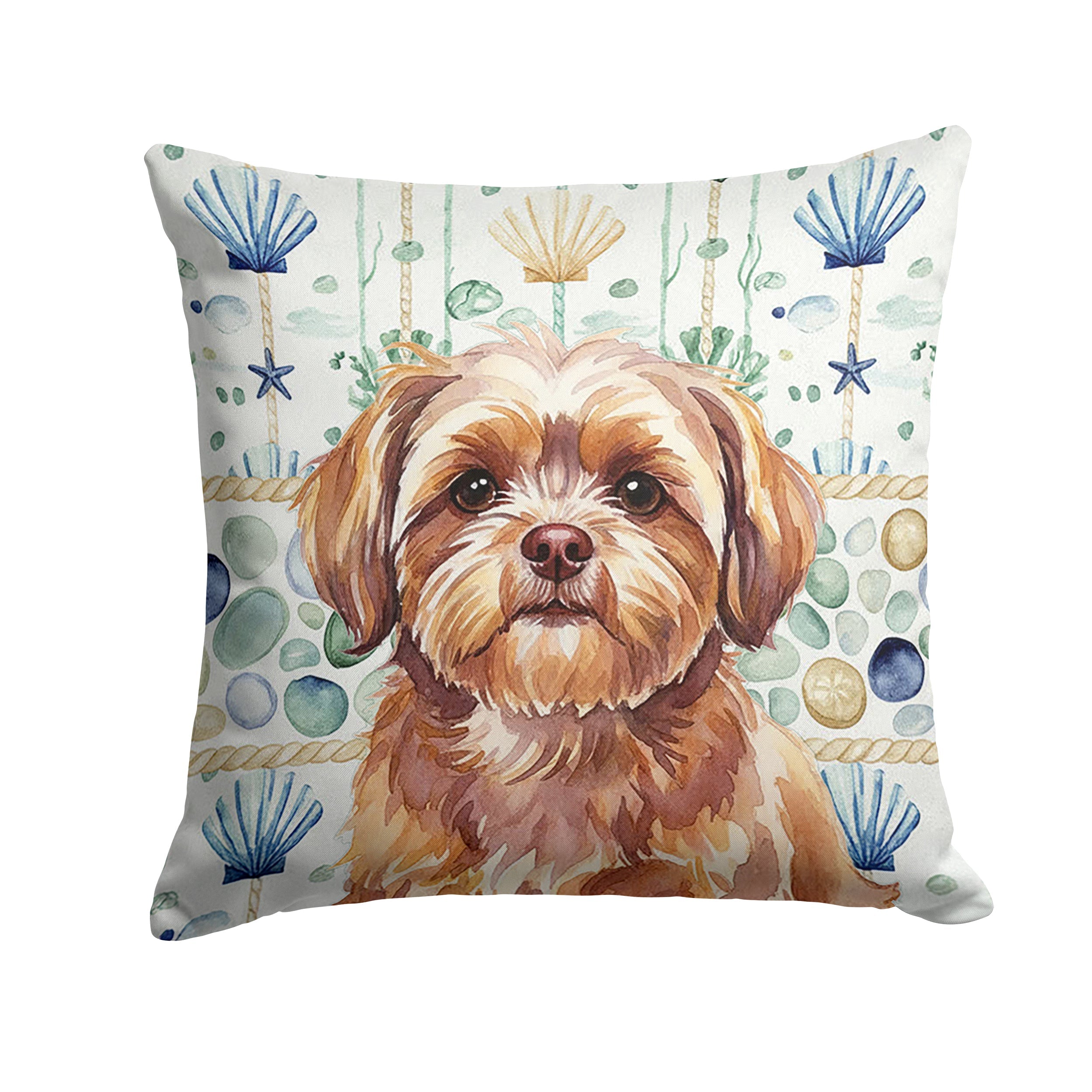 Liver Shih Tzu Coastal Sea Glass Decorative Throw Pillow 18x18 Indoor Outdoor Accent Cushion, Fabric Cover with Insert for Sofa, Bed, Porch & Living Room