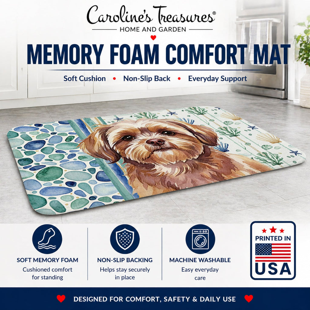Liver Shih Tzu Coastal Sea Glass Memory Foam Kitchen Mat Machine Washable Anti-Fatigue Cushion Comfort Bath or Kitchen Rug