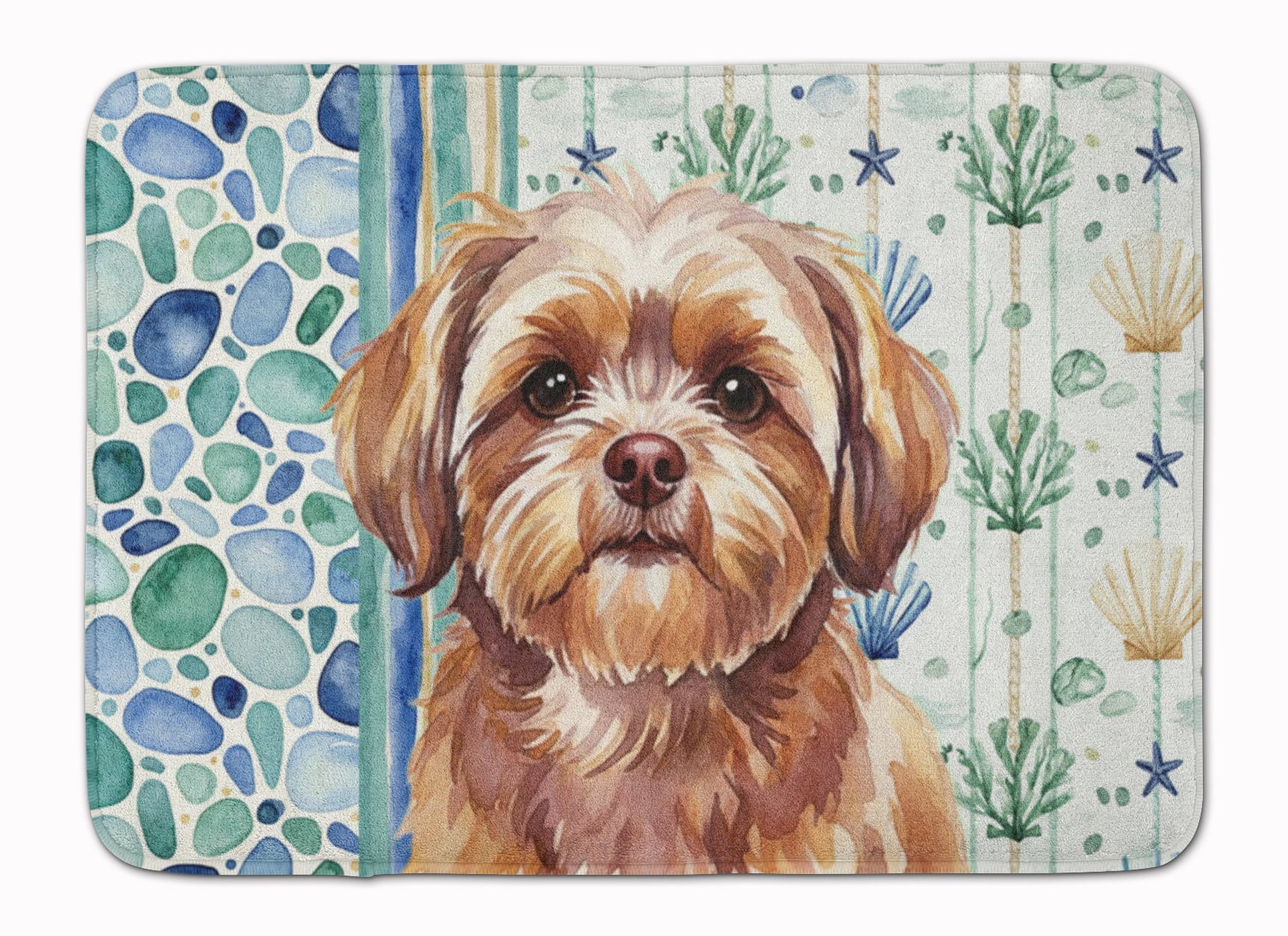 Liver Shih Tzu Coastal Sea Glass Memory Foam Kitchen Mat Machine Washable Anti-Fatigue Cushion Comfort Bath or Kitchen Rug