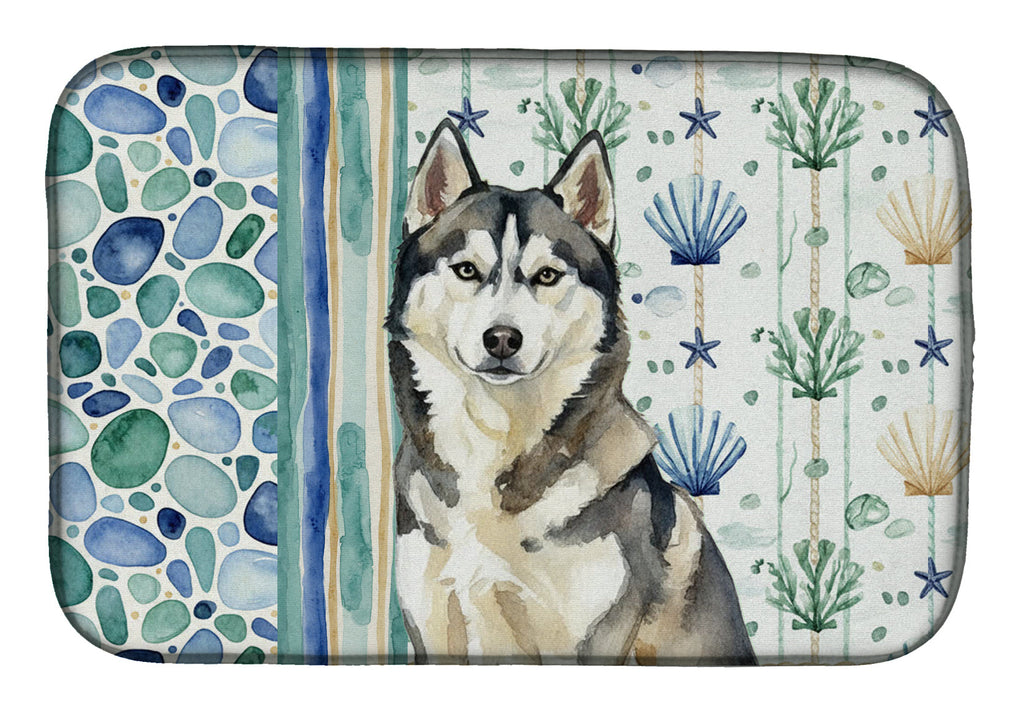 Agouti Siberian Husky Coastal Sea Glass Dish Drying Mat Absorbent Dish Drying Mat Pad for Kitchen Counter Dish Drainer Mat for Countertop, 14 x 21", Multicolor