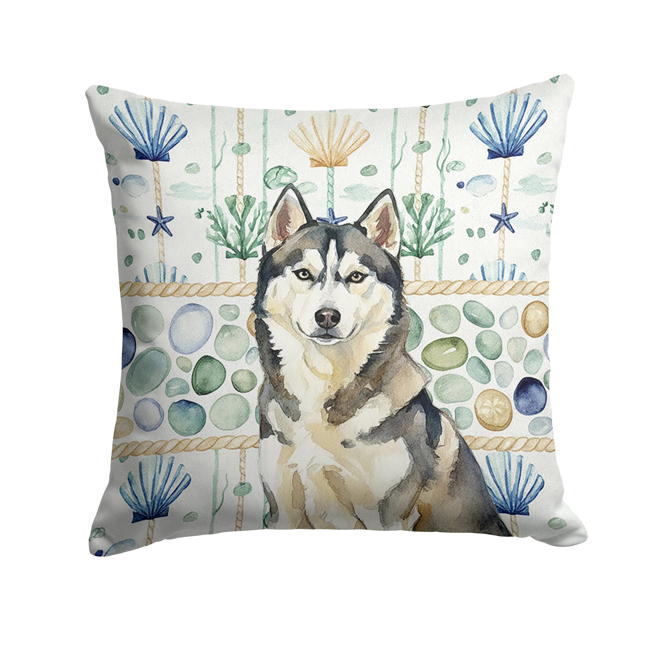 Agouti Siberian Husky Coastal Sea Glass Decorative Throw Pillow 14x14 Indoor Outdoor Accent Cushion, Fabric Cover with Insert for Sofa, Bed, Porch & Living Room