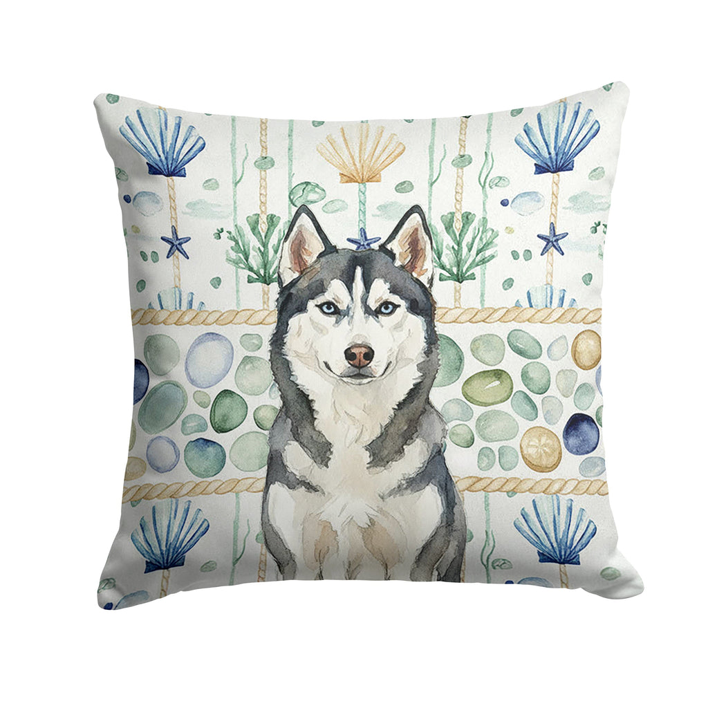 Siberian Husky Coastal Sea Glass Decorative Throw Pillow 18x18 Indoor Outdoor Accent Cushion, Fabric Cover with Insert for Sofa, Bed, Porch & Living Room