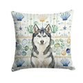 Siberian Husky Coastal Sea Glass Decorative Throw Pillow 18x18 Indoor Outdoor Accent Cushion, Fabric Cover with Insert for Sofa, Bed, Porch & Living Room