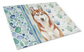 Red and White Siberian Husky Coastal Sea Glass Cutting Board Tempered Glass Kitchen Cutting Surface, Heat Resistant Chopping, Non-Slip Feet, Food Prep & Serving