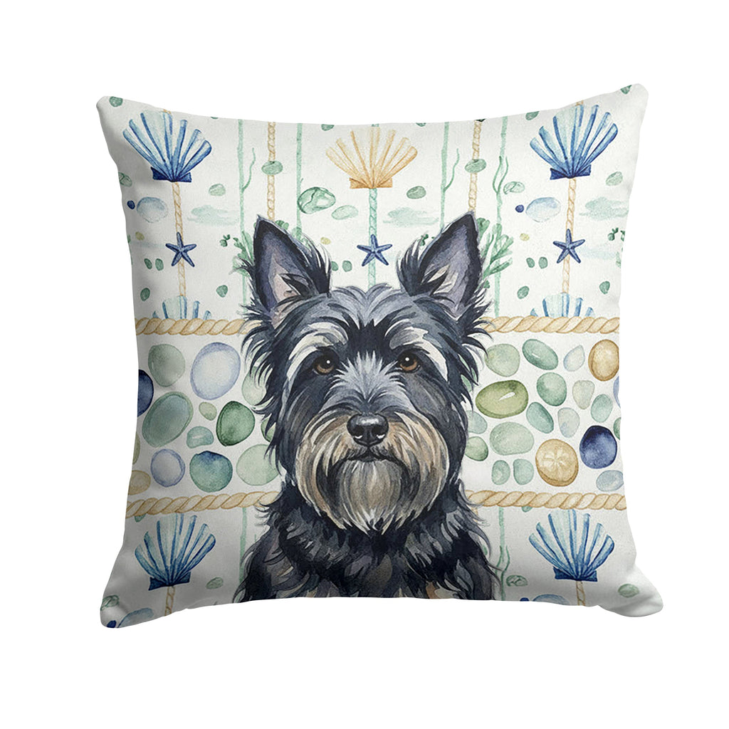 Black Skye Terrier Coastal Sea Glass Decorative Throw Pillow 14x14 Indoor Outdoor Accent Cushion, Fabric Cover with Insert for Sofa, Bed, Porch & Living Room