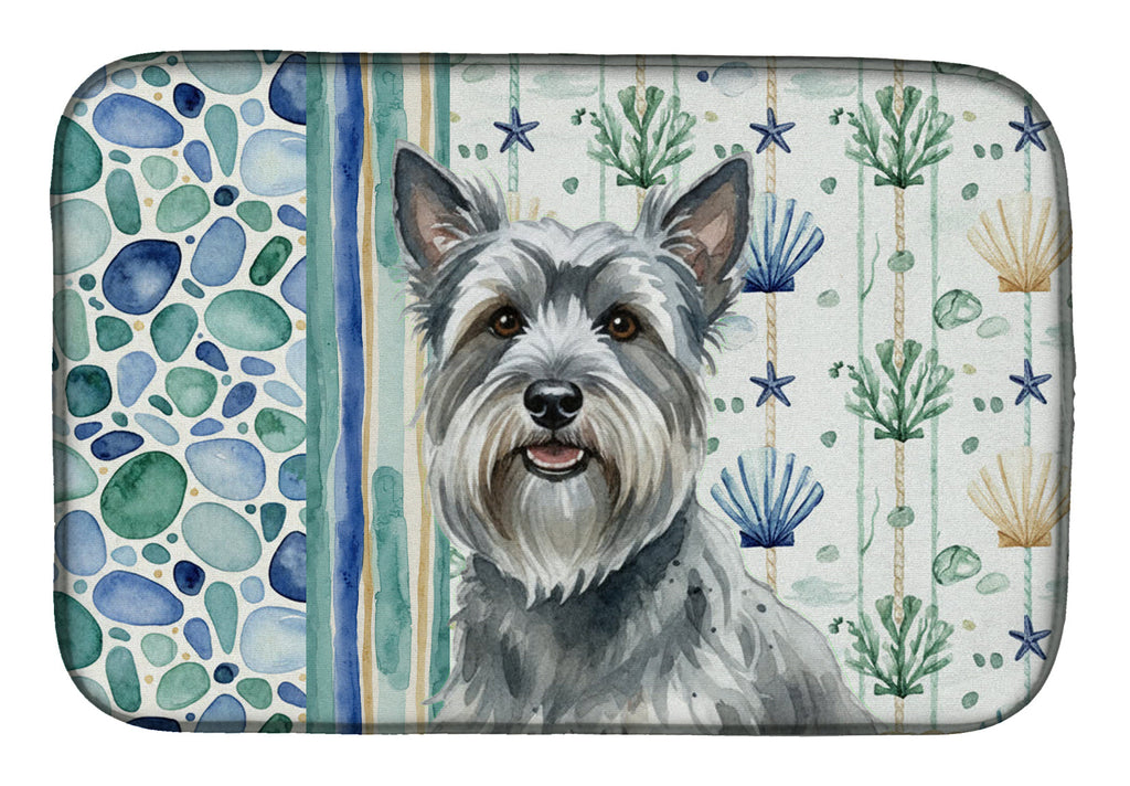 Gray Skye Terrier Coastal Sea Glass Dish Drying Mat Absorbent Dish Drying Mat Pad for Kitchen Counter Dish Drainer Mat for Countertop, 14 x 21", Multicolor