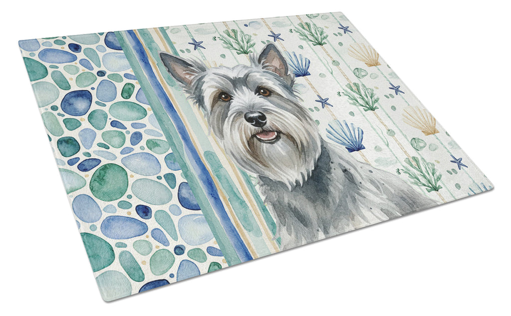 Gray Skye Terrier Coastal Sea Glass Cutting Board Tempered Glass Kitchen Cutting Surface, Heat Resistant Chopping, Non-Slip Feet, Food Prep & Serving