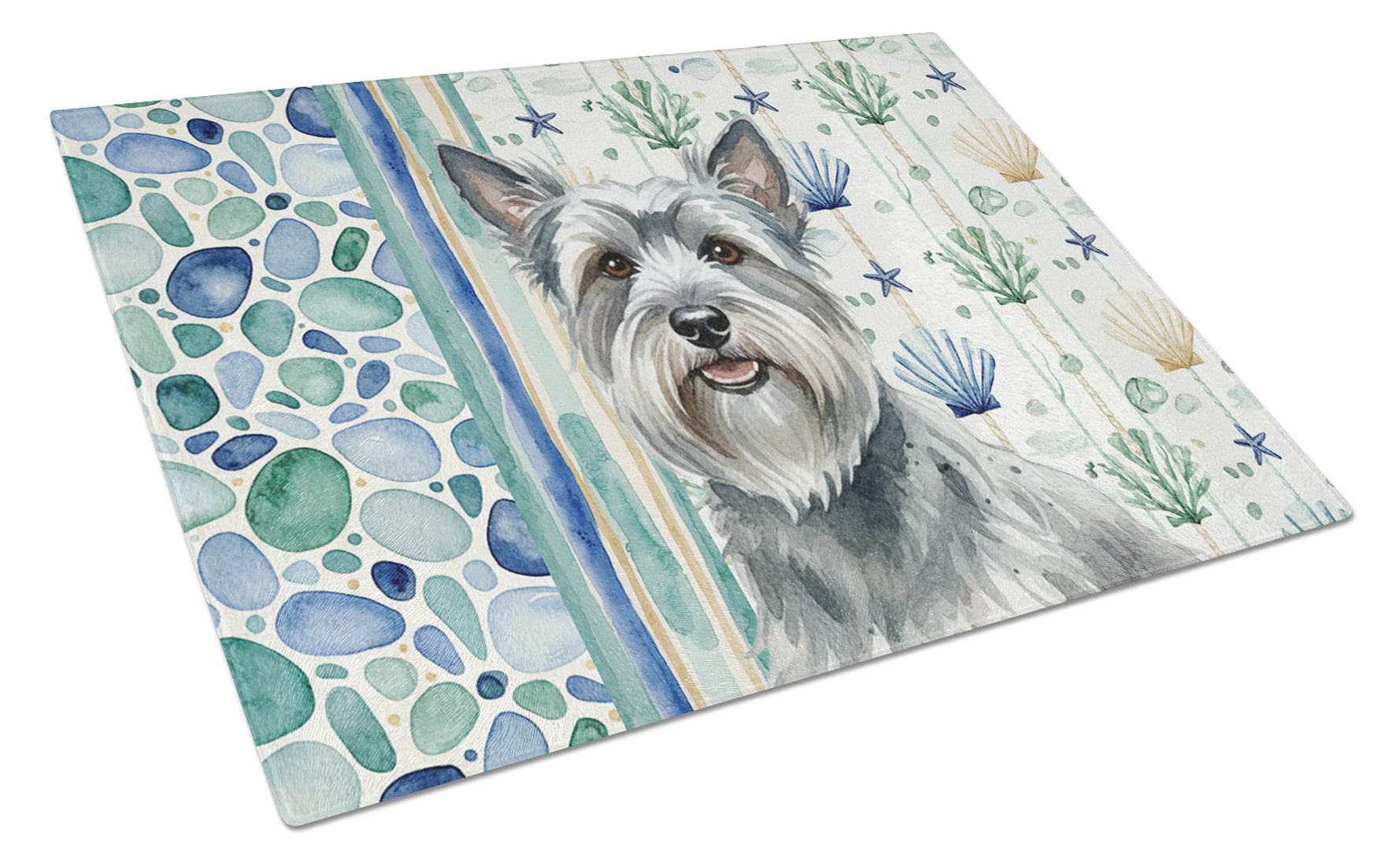 Gray Skye Terrier Coastal Sea Glass Cutting Board Tempered Glass Kitchen Cutting Surface, Heat Resistant Chopping, Non-Slip Feet, Food Prep & Serving