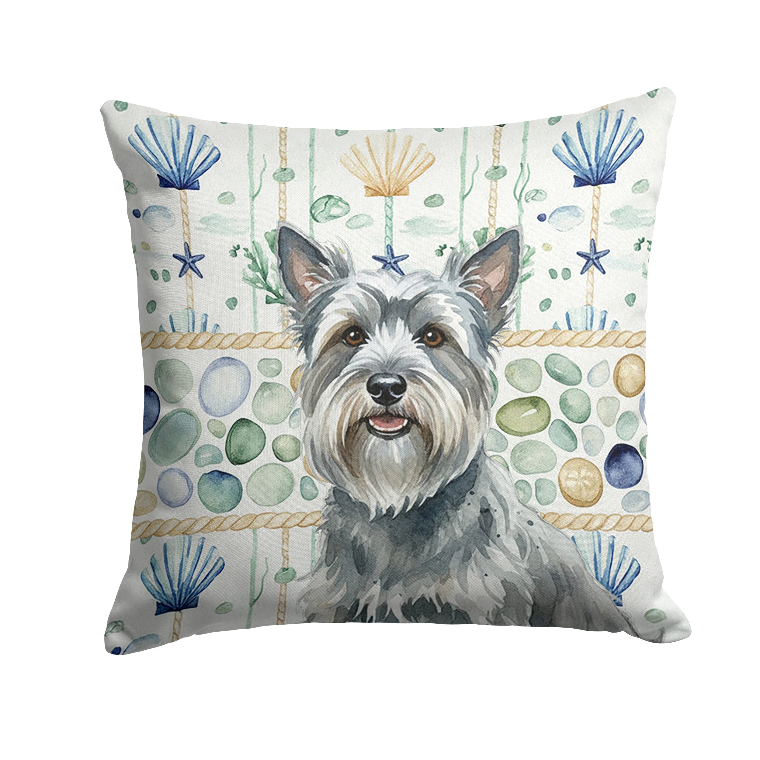 Gray Skye Terrier Coastal Sea Glass Decorative Throw Pillow 18x18 Indoor Outdoor Accent Cushion, Fabric Cover with Insert for Sofa, Bed, Porch & Living Room