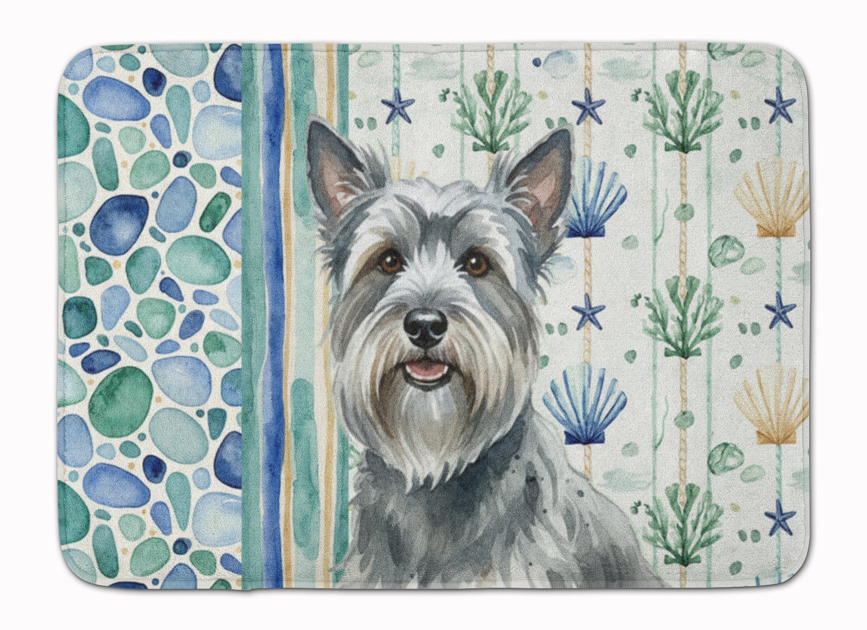 Gray Skye Terrier Coastal Sea Glass Memory Foam Kitchen Mat Machine Washable Anti-Fatigue Cushion Comfort Bath or Kitchen Rug