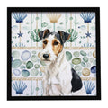 Smooth Fox Terrier Coastal Sea Glass Framed Metal Print Bathroom, Kitchen, Office, Home Decor Wall Art Ready to Hang, Square, 8X8