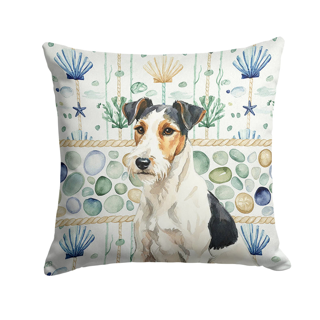 Smooth Fox Terrier Coastal Sea Glass Decorative Throw Pillow 18x18 Indoor Outdoor Accent Cushion, Fabric Cover with Insert for Sofa, Bed, Porch & Living Room