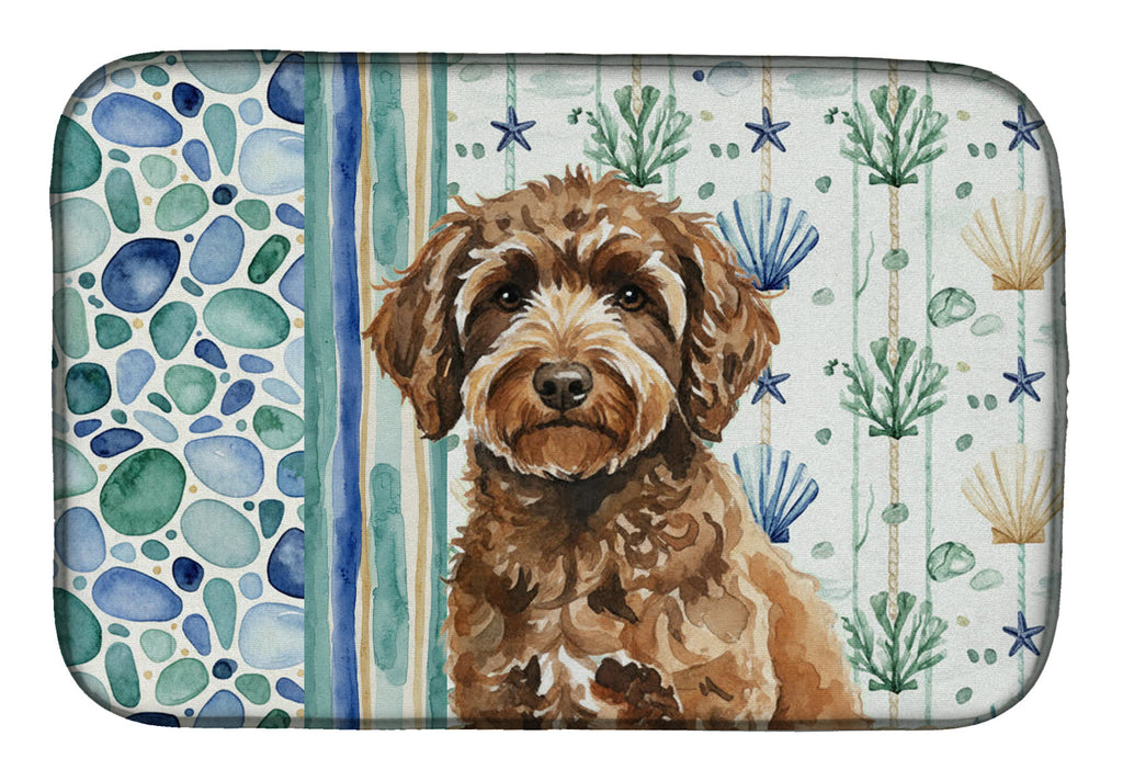 Spanish Water Dog Coastal Sea Glass Dish Drying Mat Absorbent Dish Drying Mat Pad for Kitchen Counter Dish Drainer Mat for Countertop, 14 x 21", Multicolor