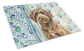 Spanish Water Dog Coastal Sea Glass Cutting Board Tempered Glass Kitchen Cutting Surface, Heat Resistant Chopping, Non-Slip Feet, Food Prep & Serving