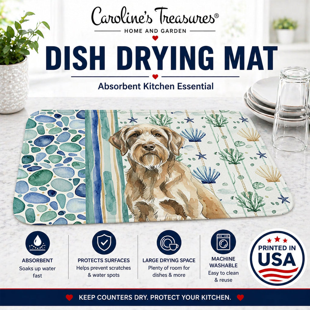 Spinone Italiano Coastal Sea Glass Dish Drying Mat Absorbent Dish Drying Mat Pad for Kitchen Counter Dish Drainer Mat for Countertop, 14 x 21", Multicolor