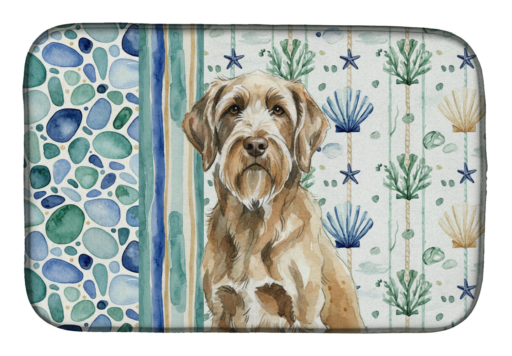 Spinone Italiano Coastal Sea Glass Dish Drying Mat Absorbent Dish Drying Mat Pad for Kitchen Counter Dish Drainer Mat for Countertop, 14 x 21", Multicolor